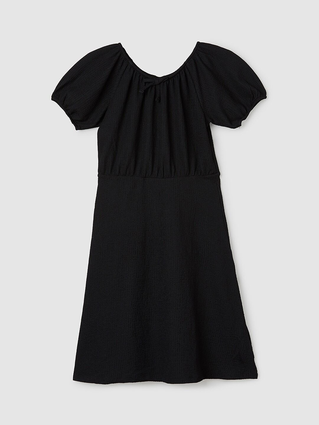 

max Girls Cotton Puff Sleeve A-Line Dress, Black