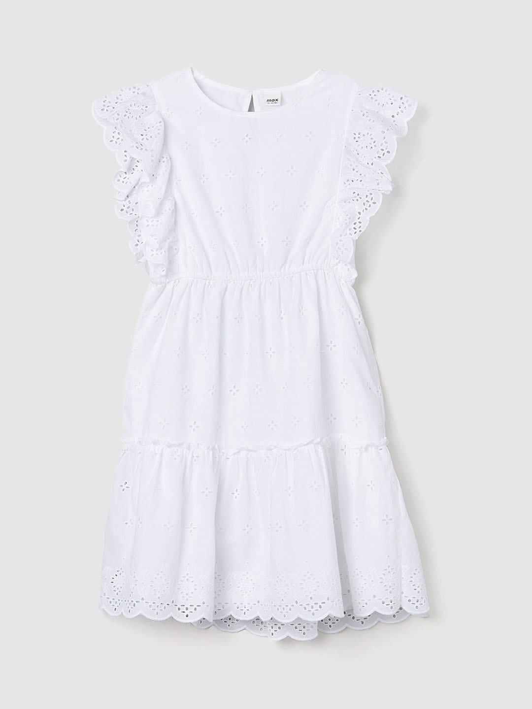 

max Girls Floral Cotton Flutter Sleeve Fit & Flare Dress, White