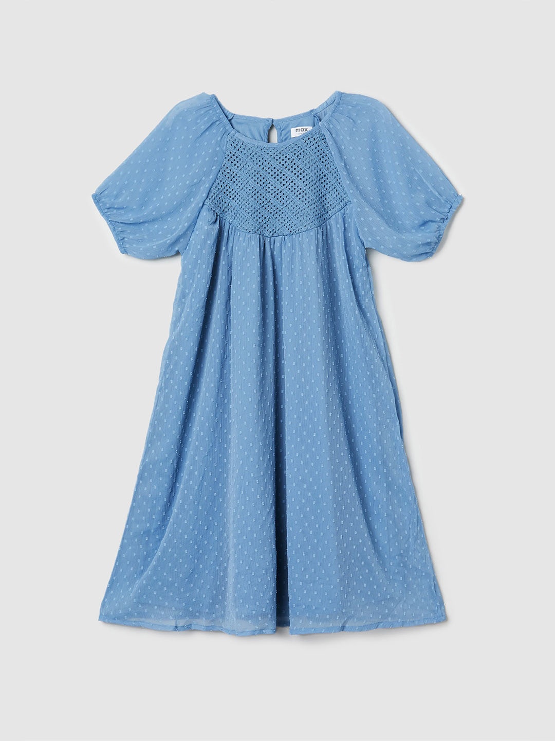 

max Girls Cotton Puff Sleeve A-Line Dress, Blue