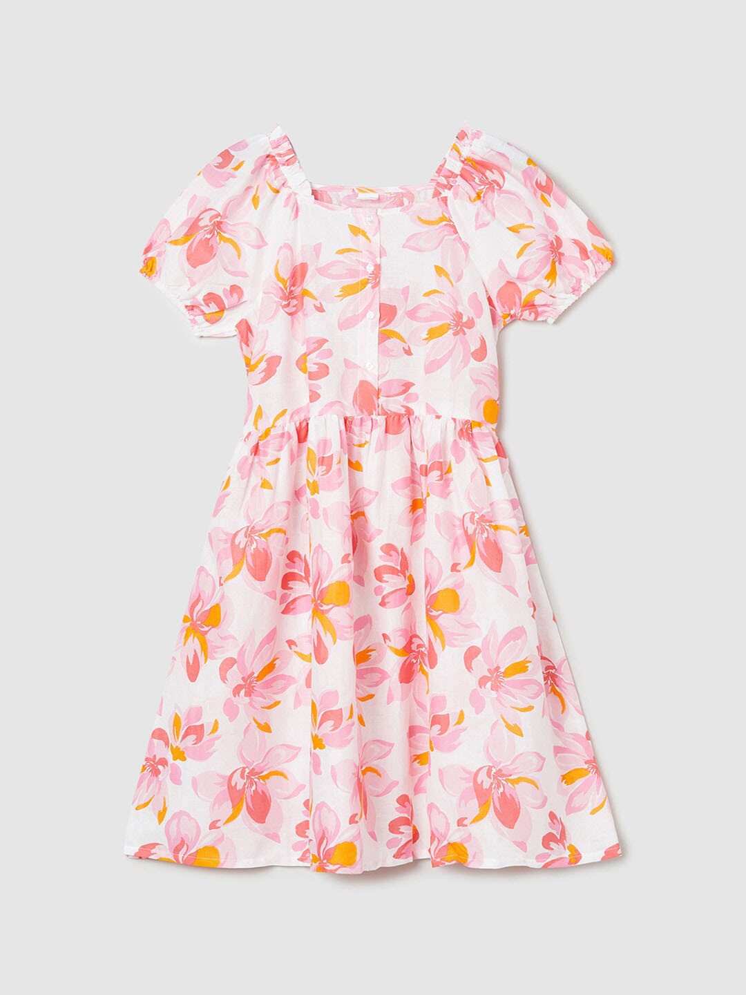 

max Girls Printed Cotton Fit & Flare Dress, White