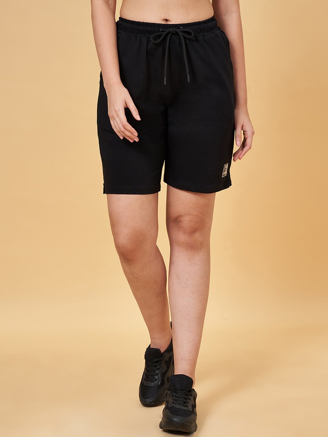 

Ajile by Pantaloons Women Mid-Rise Cotton Shorts, Black