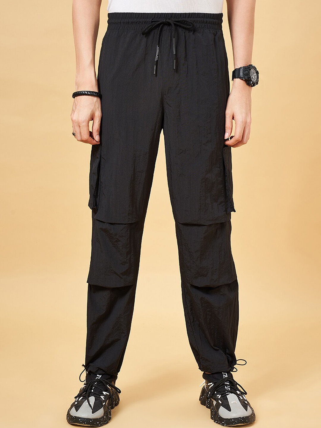 

Street 808 by Pantaloons Men Parachute Trousers, Black