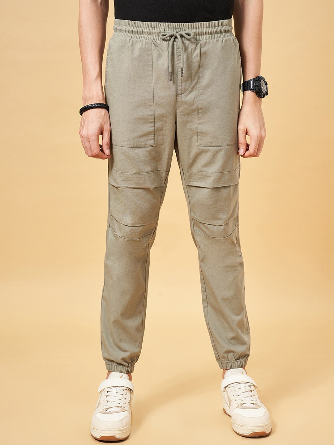 

People Men Olive Green Mid Rise Cotton Trousers