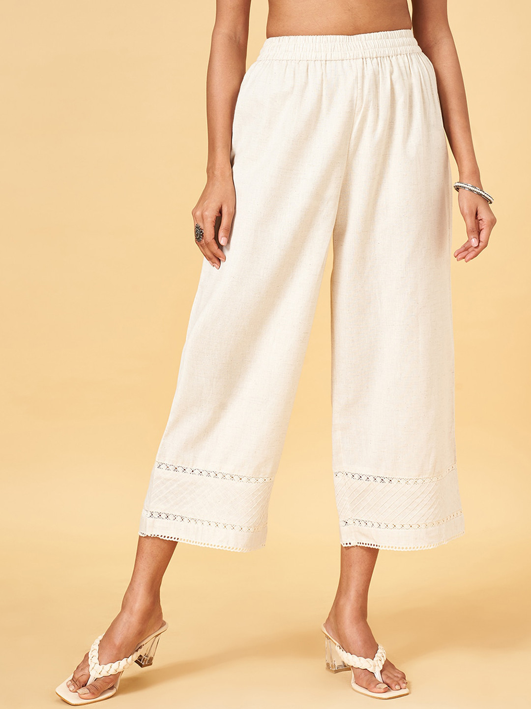 

RANGMANCH BY PANTALOONS Women Ethnic Cotton Trousers, Khaki