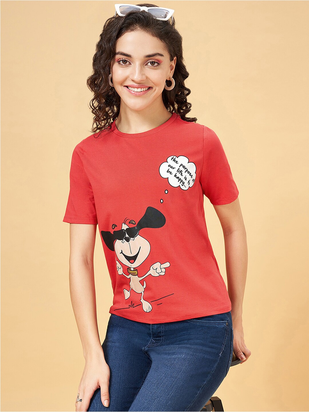 

People Red Graphic Printed Pure Cotton T-shirt