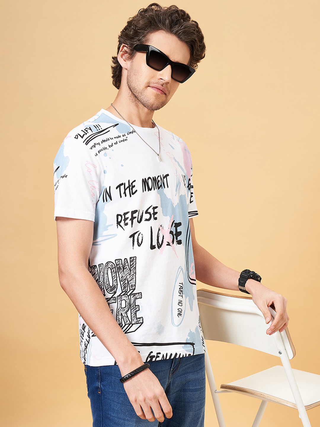 

People White Typography Printed Pure Cotton T-shirt