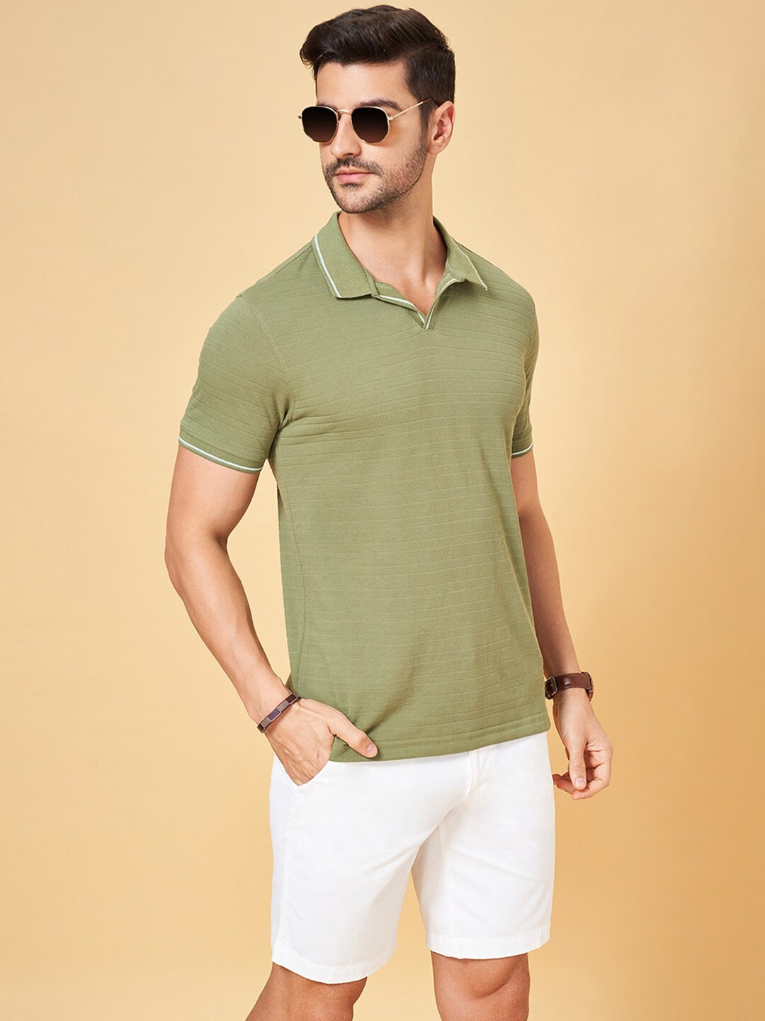 

BYFORD by Pantaloons Polo Collar Slim Fit Casual T-shirt, Green