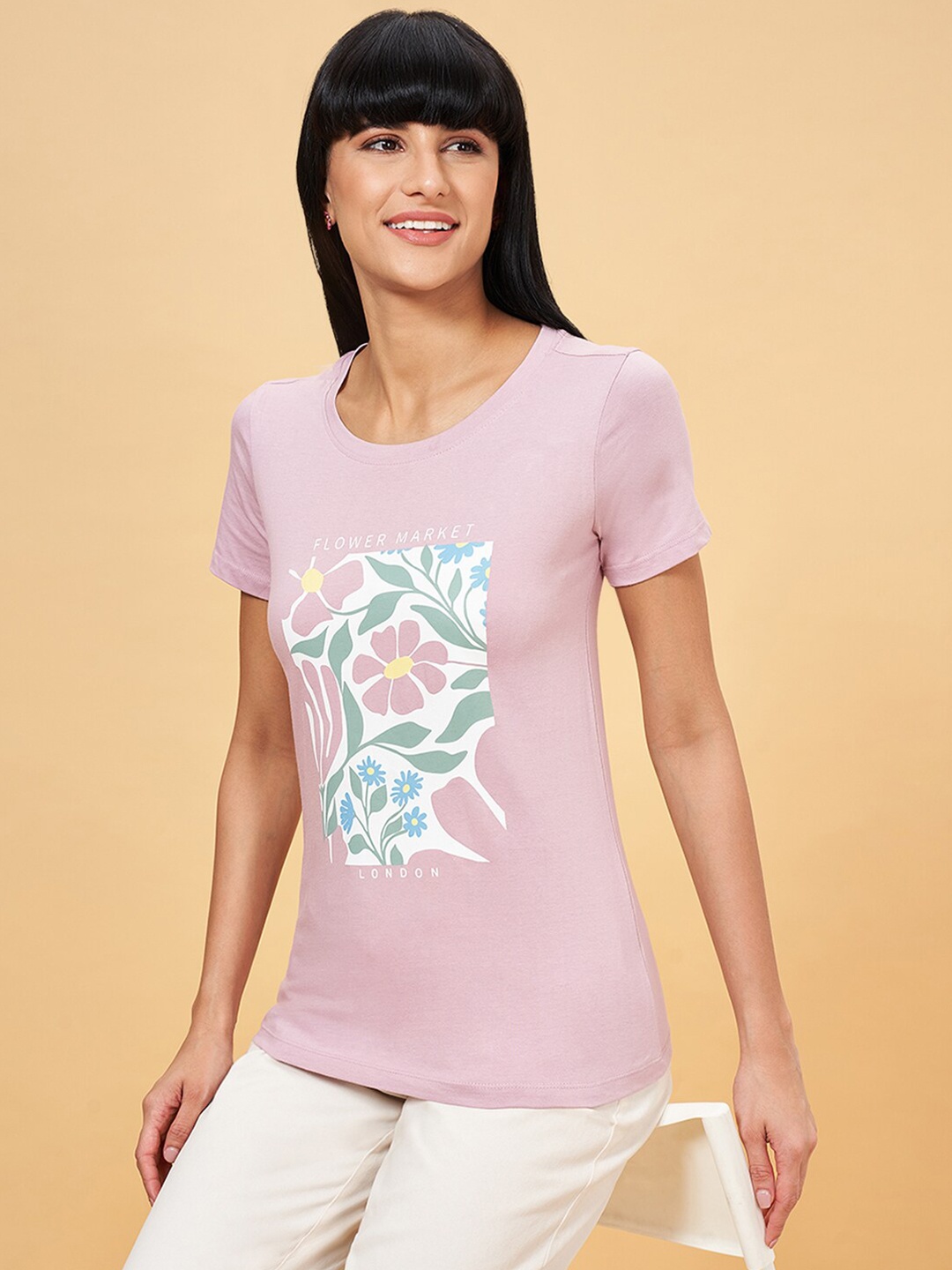 

Honey by Pantaloons Graphic Printed Cotton T-shirt, Lavender