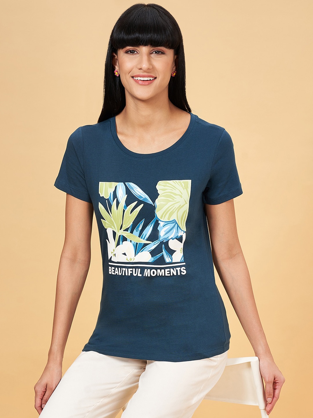 

Honey by Pantaloons Graphic Printed Cotton T-shirt, Teal