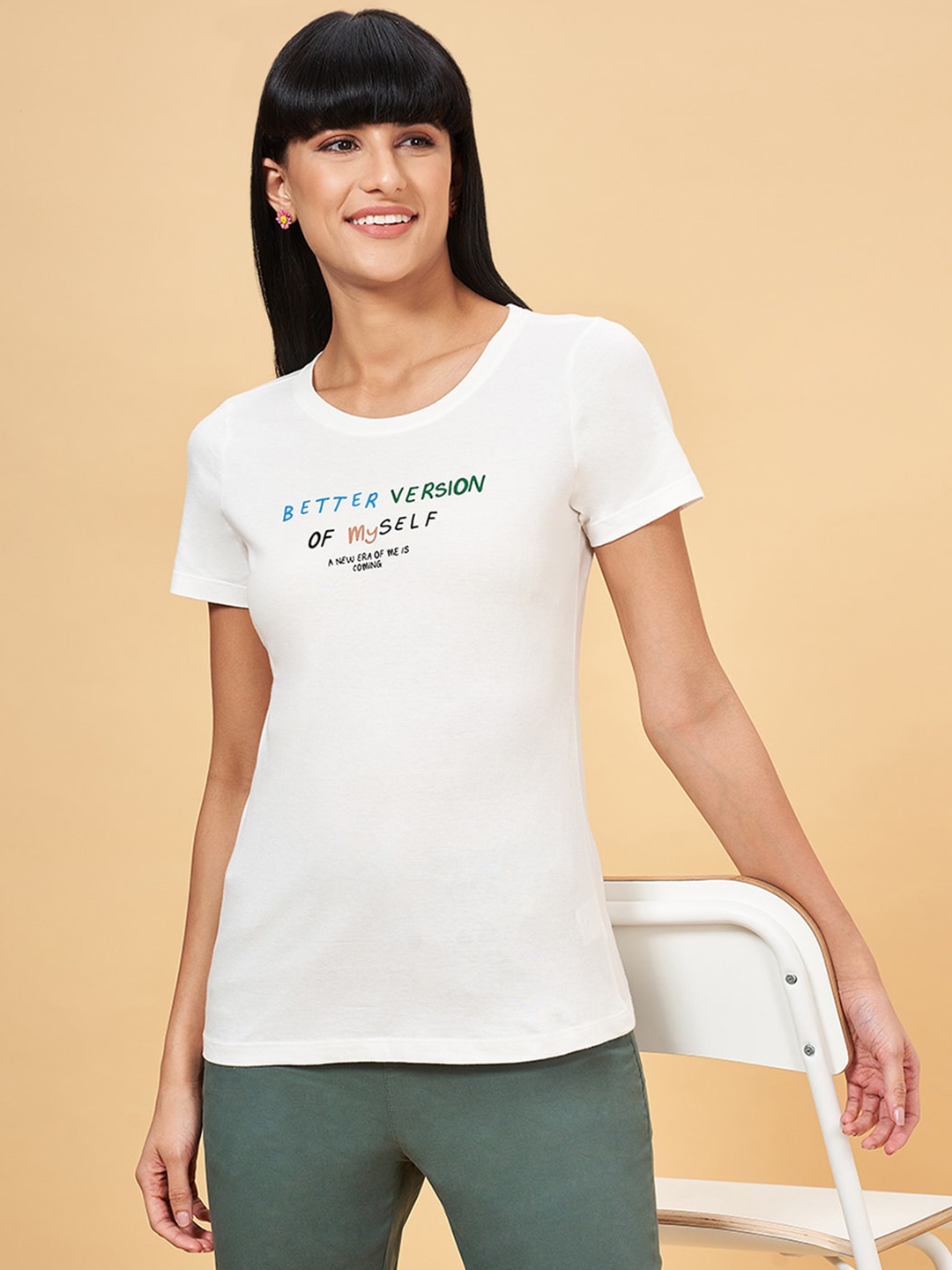 

Honey by Pantaloons Typography Printed Cotton T-shirt, White