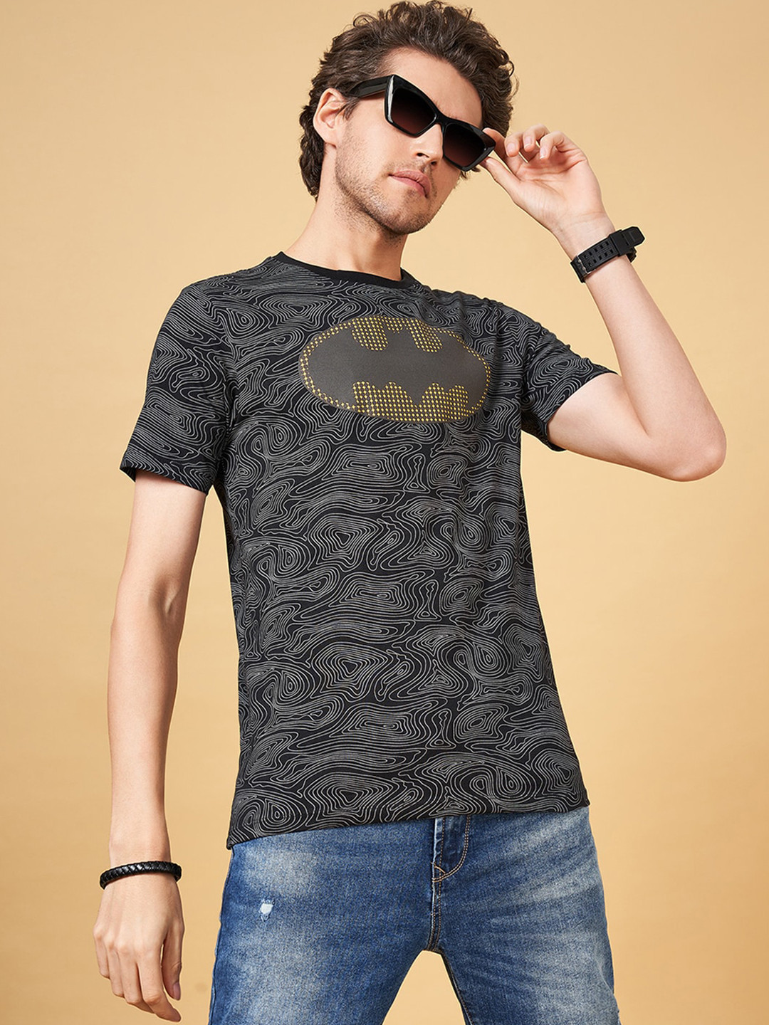 

SF JEANS by Pantaloons Batman Printed Slim Fit Pure Cotton T-shirt, Black