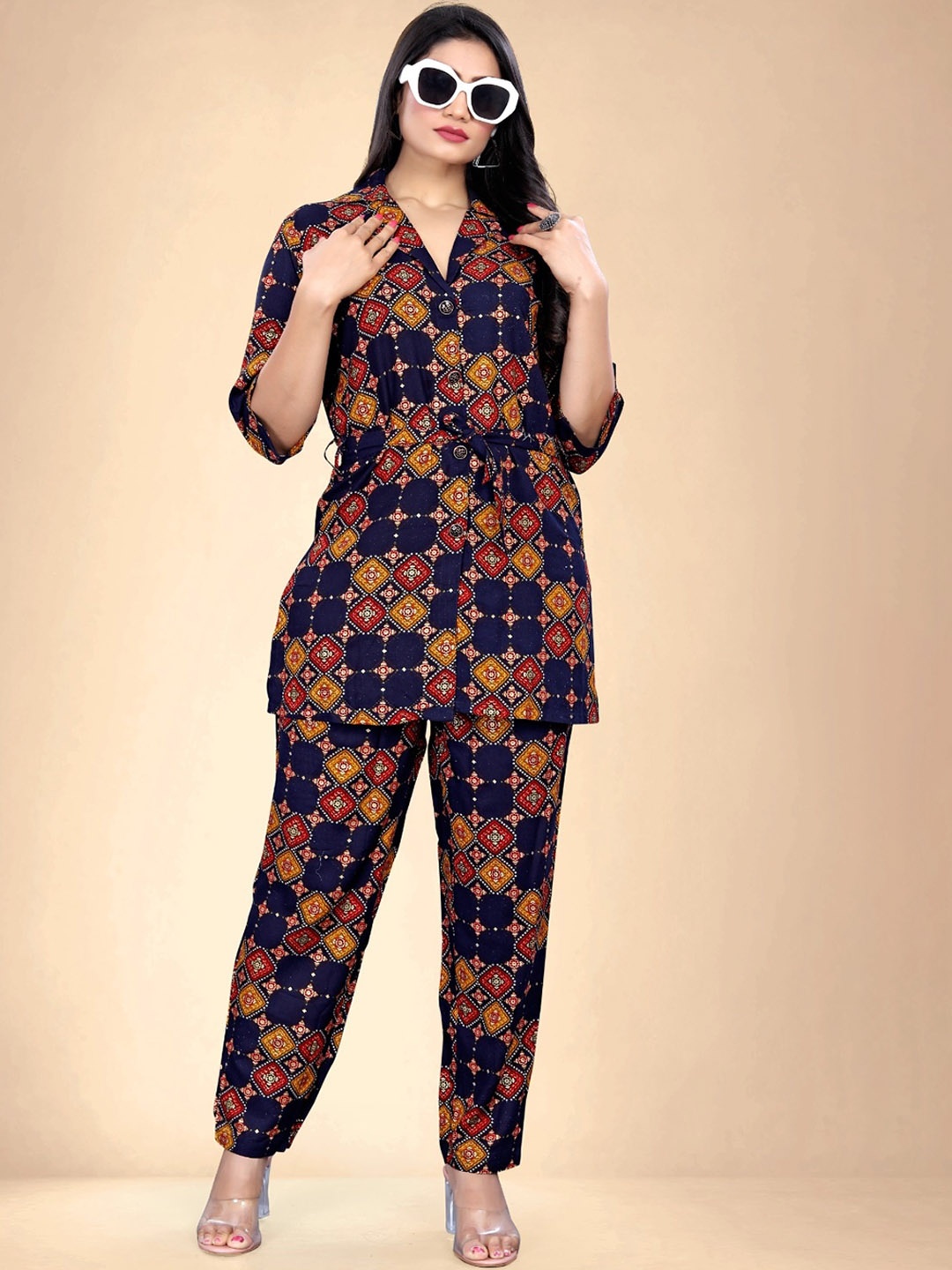 

Abhilasha Ajrakh Printed Tunic With Trouser Co-Ords, Red
