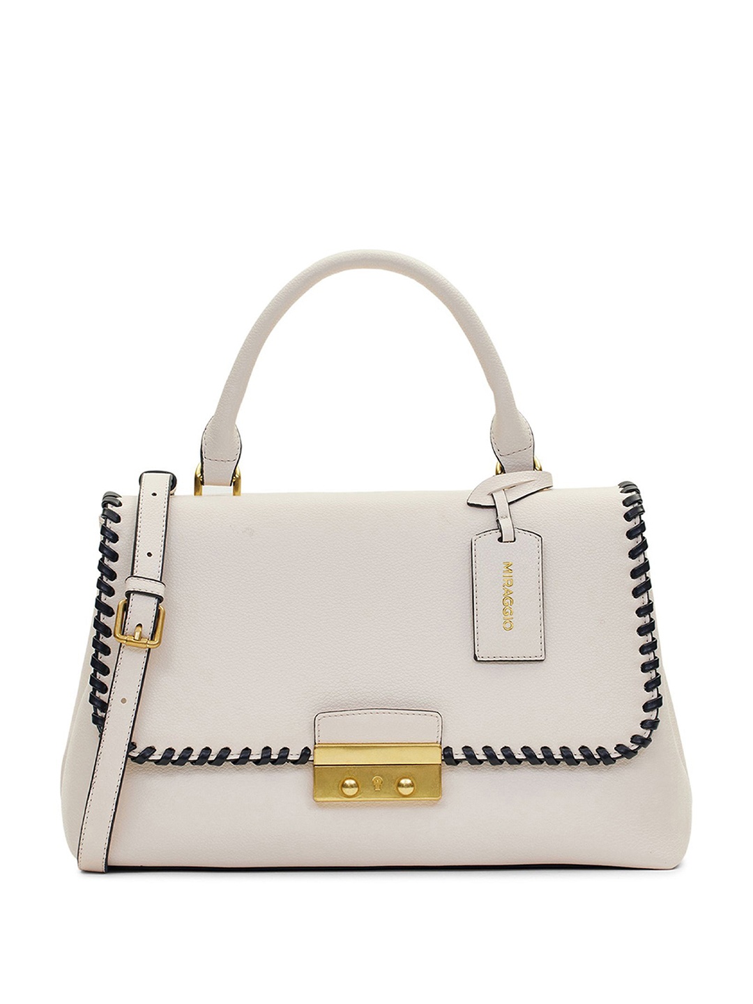 

MIRAGGIO Edna White Satchel Handbag with Detachable & Adjustable Strap