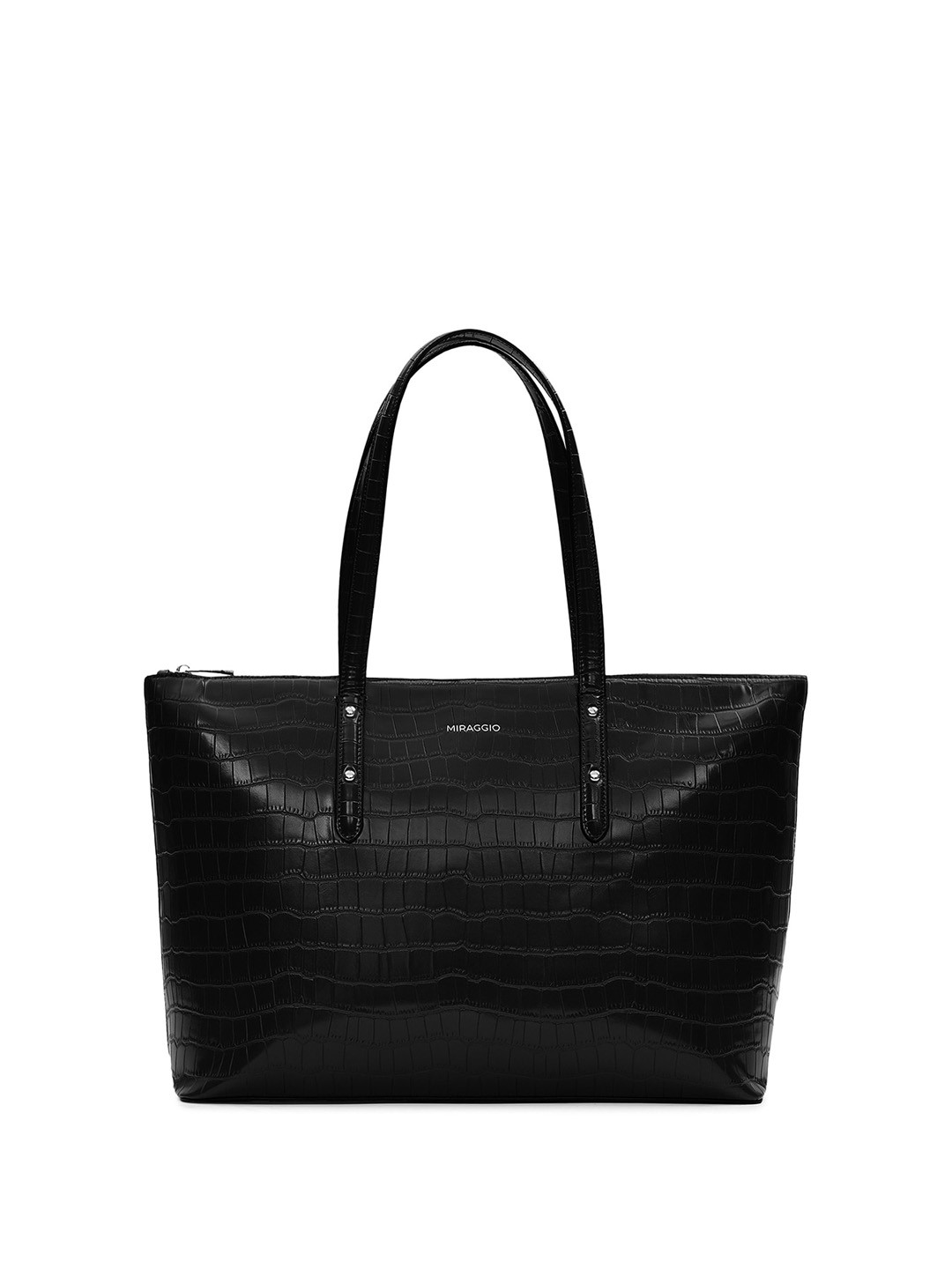 

MIRAGGIO Black Croc-Texture Solid Tote Bag for Women