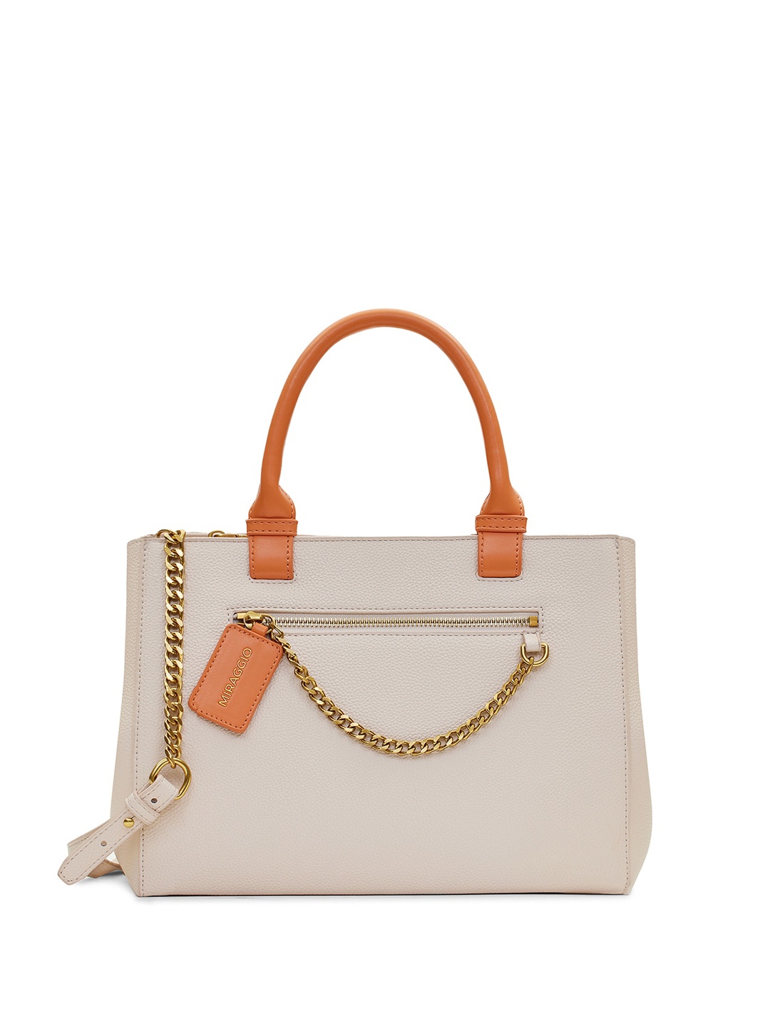 

Miraggio Women Handbag with Front Zipper Pocket and Adjustable Sling Strap, White