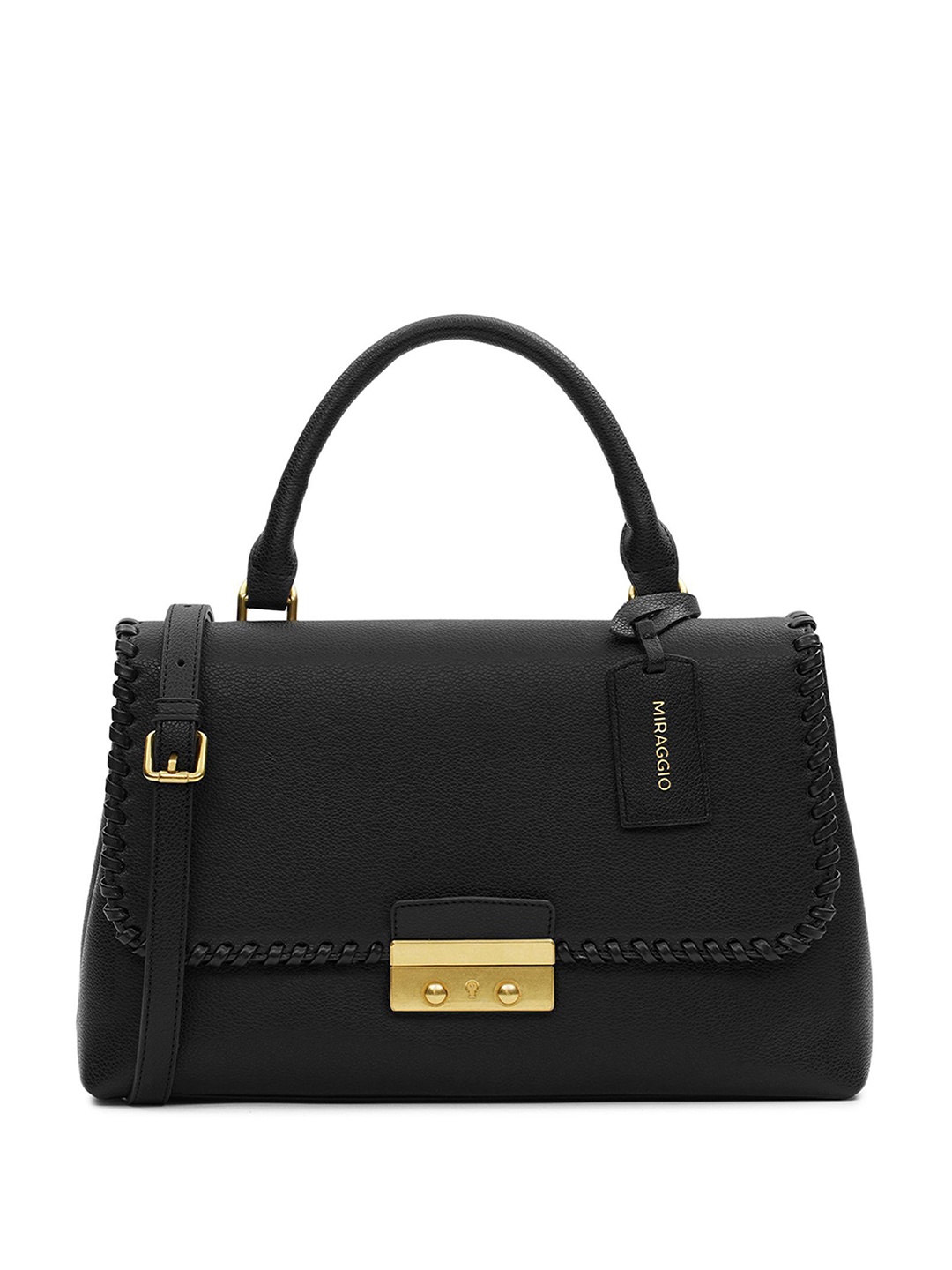 

MIRAGGIO Edna Black Satchel Handbag with Detachable & Adjustable Strap