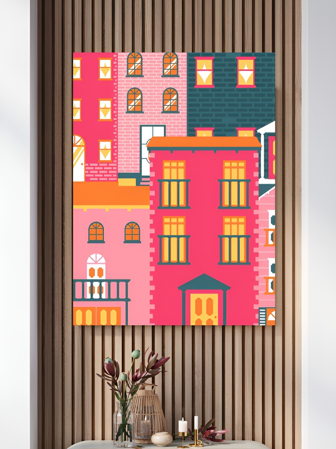 

The Decor Lane Red & Pink Retro Building Canvas Painting Wall Art