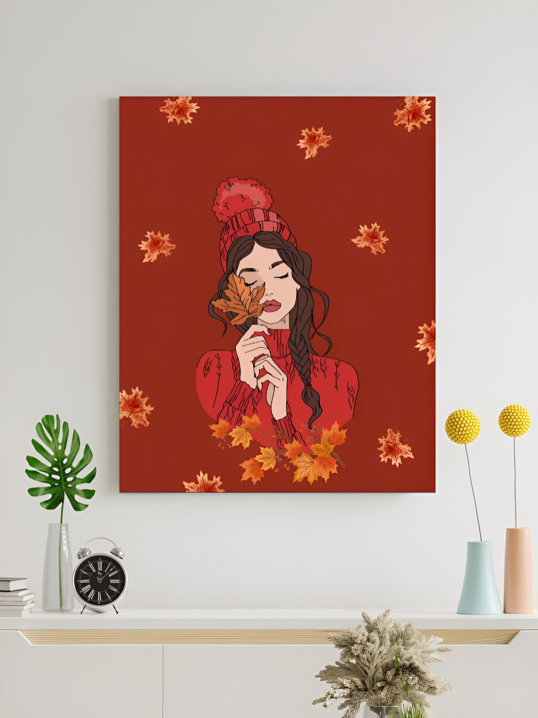 

The Decor Lane Red & Brown Modern Woman Printed Canvas Wall Art
