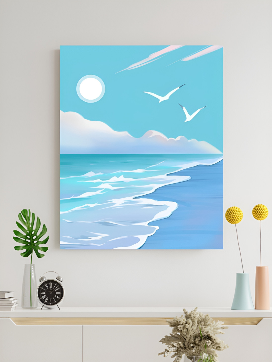

The Decor Lane Blue & White Aesthetic Sea Scenery Printed Canvas Wall Art