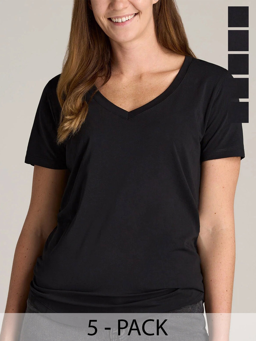

COLOR CAPITAL Pack Of 5 V-Neck Short Sleeves T-shirts, Black