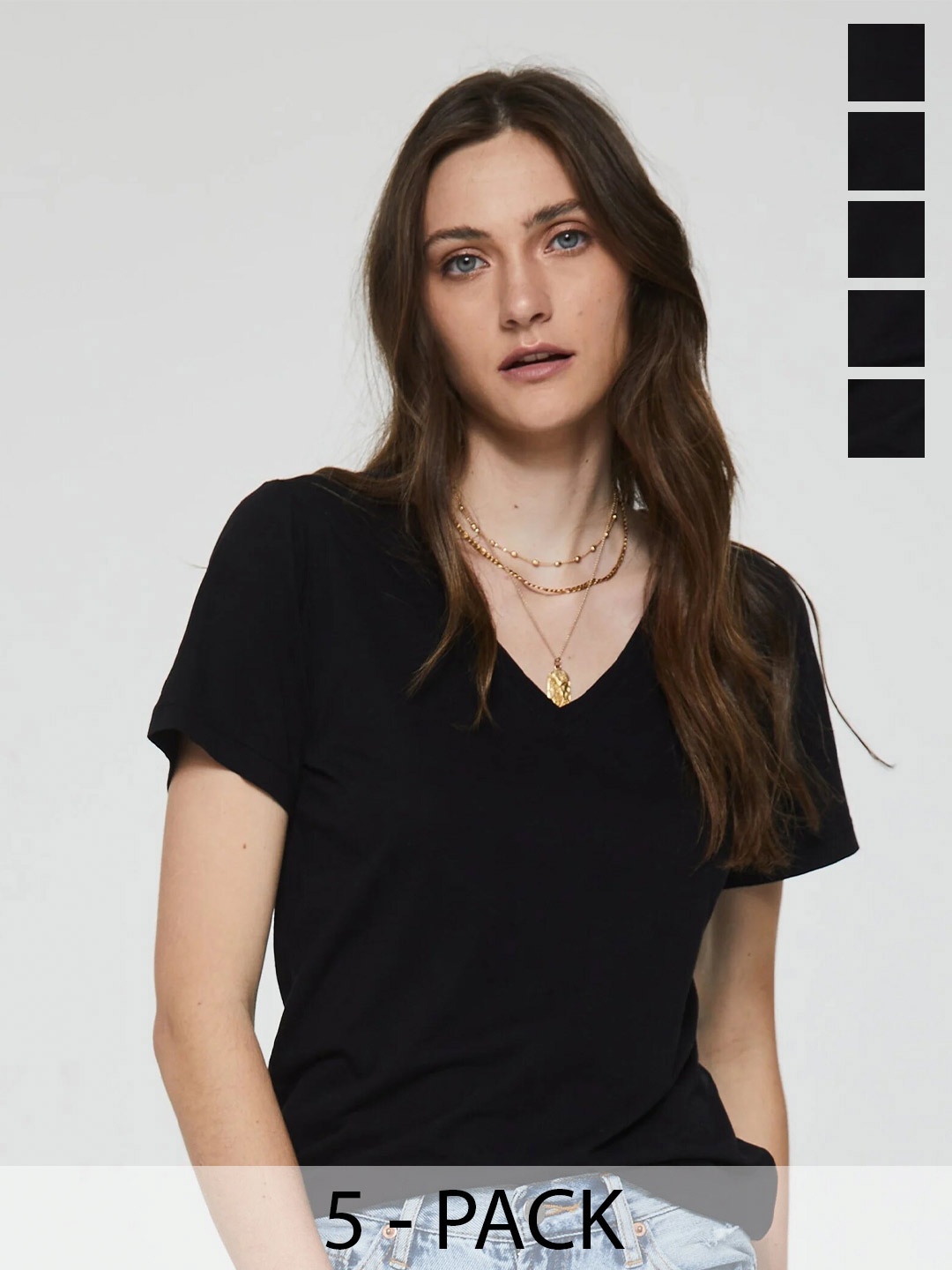 

COLOR CAPITAL Pack Of 5 V-Neck Top, Black