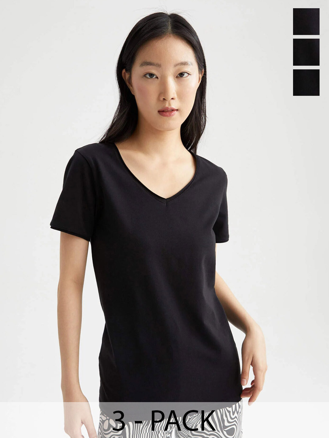 

COLOR CAPITAL Pack Of 3 V-Neck Top, Black