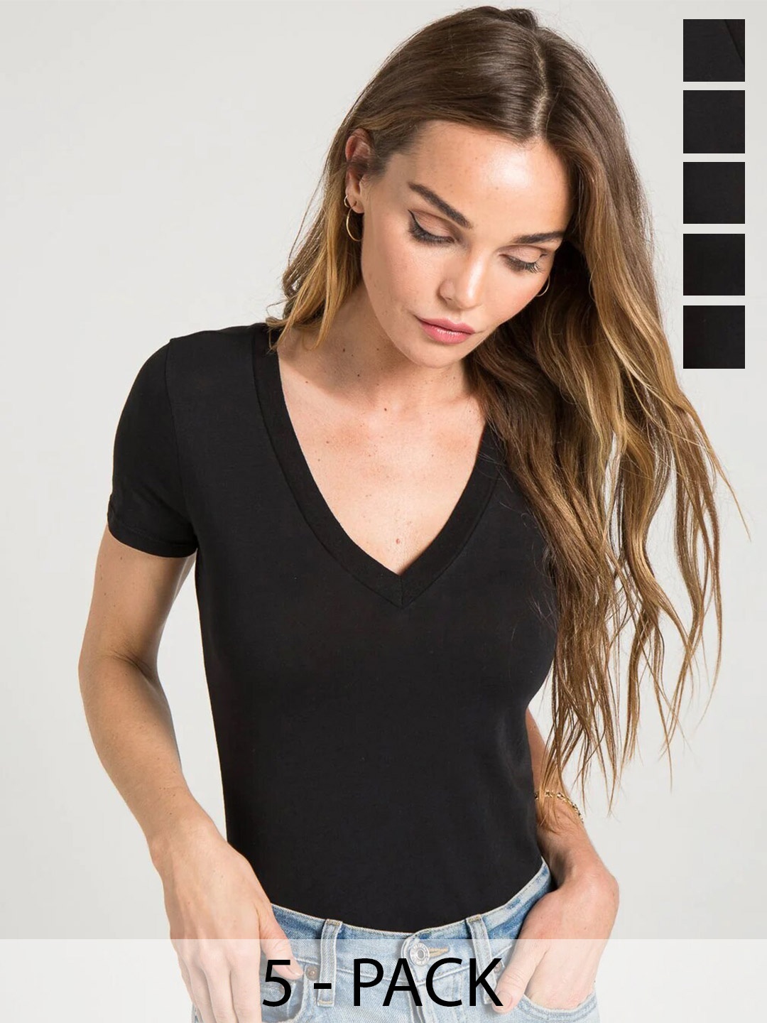 

COLOR CAPITAL Pack Of 5 V-Neck Top, Black