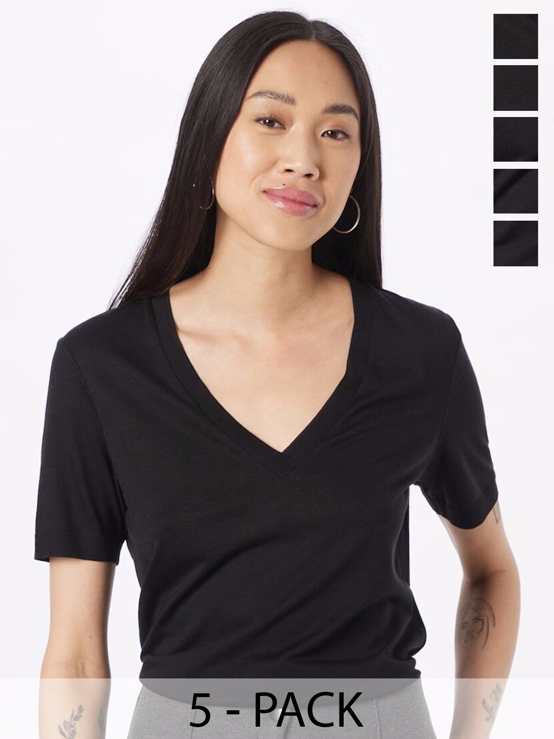 COLOR CAPITAL Pack Of 5 V-Neck Top, Black