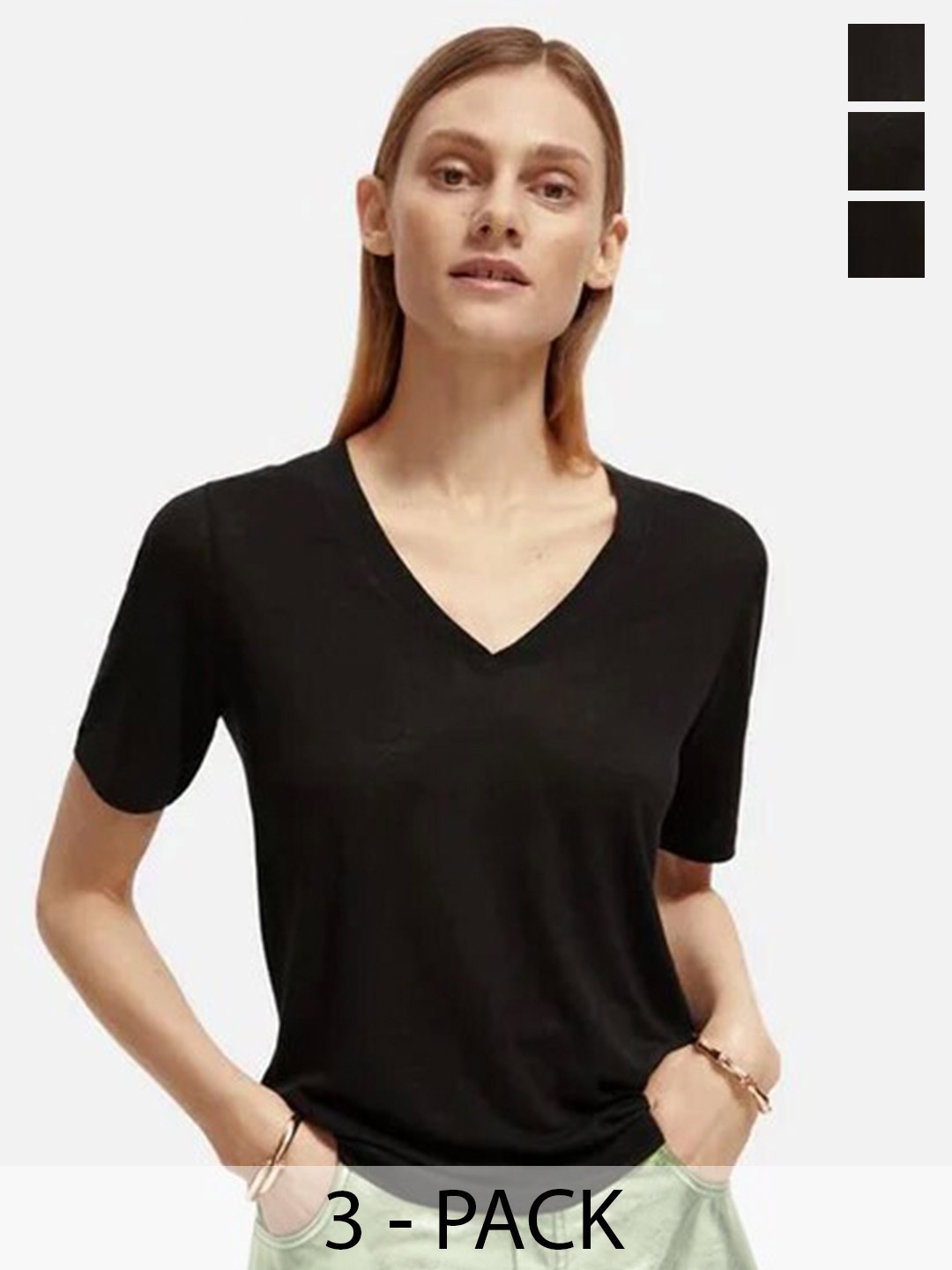 

COLOR CAPITAL Pack Of 3 V-Neck Short Sleeves T-shirts, Black