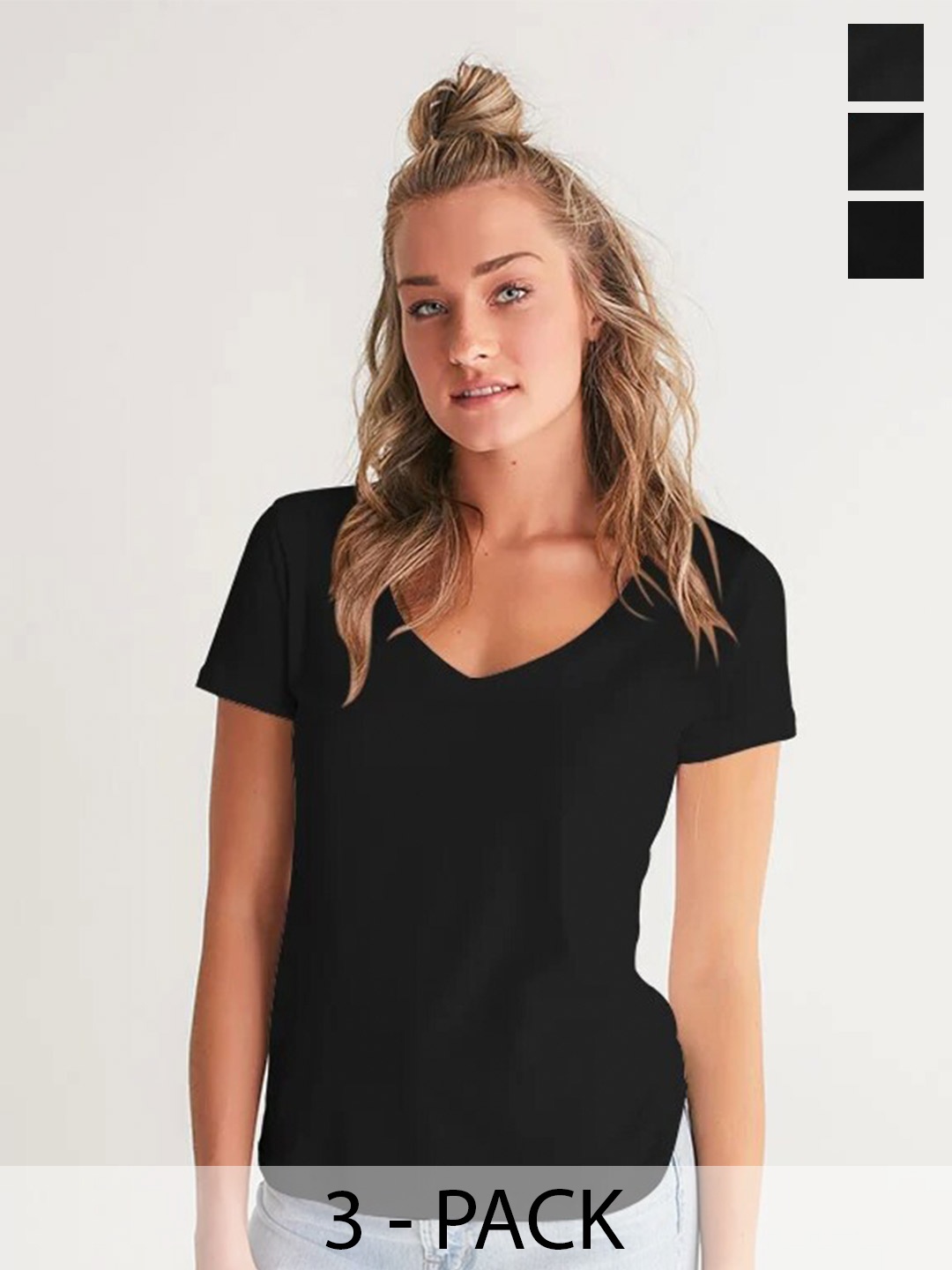 

COLOR CAPITAL Pack Of 3 V-Neck Short Sleeves T-shirts, Black