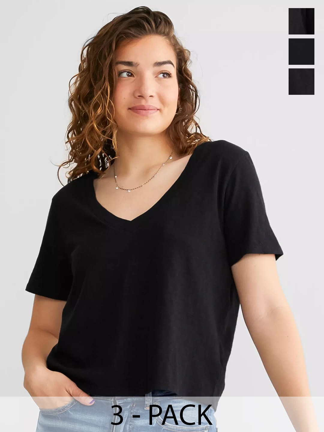 

COLOR CAPITAL Pack Of 3 V-Neck Short Sleeves T-shirts, Black
