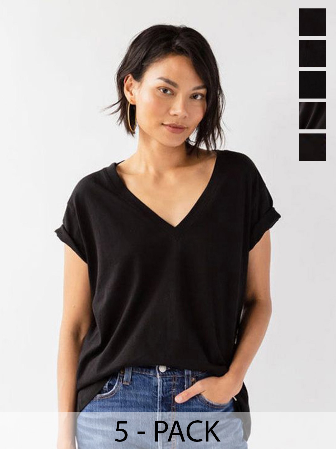 

COLOR CAPITAL Pack Of 5 V-Neck Top, Black