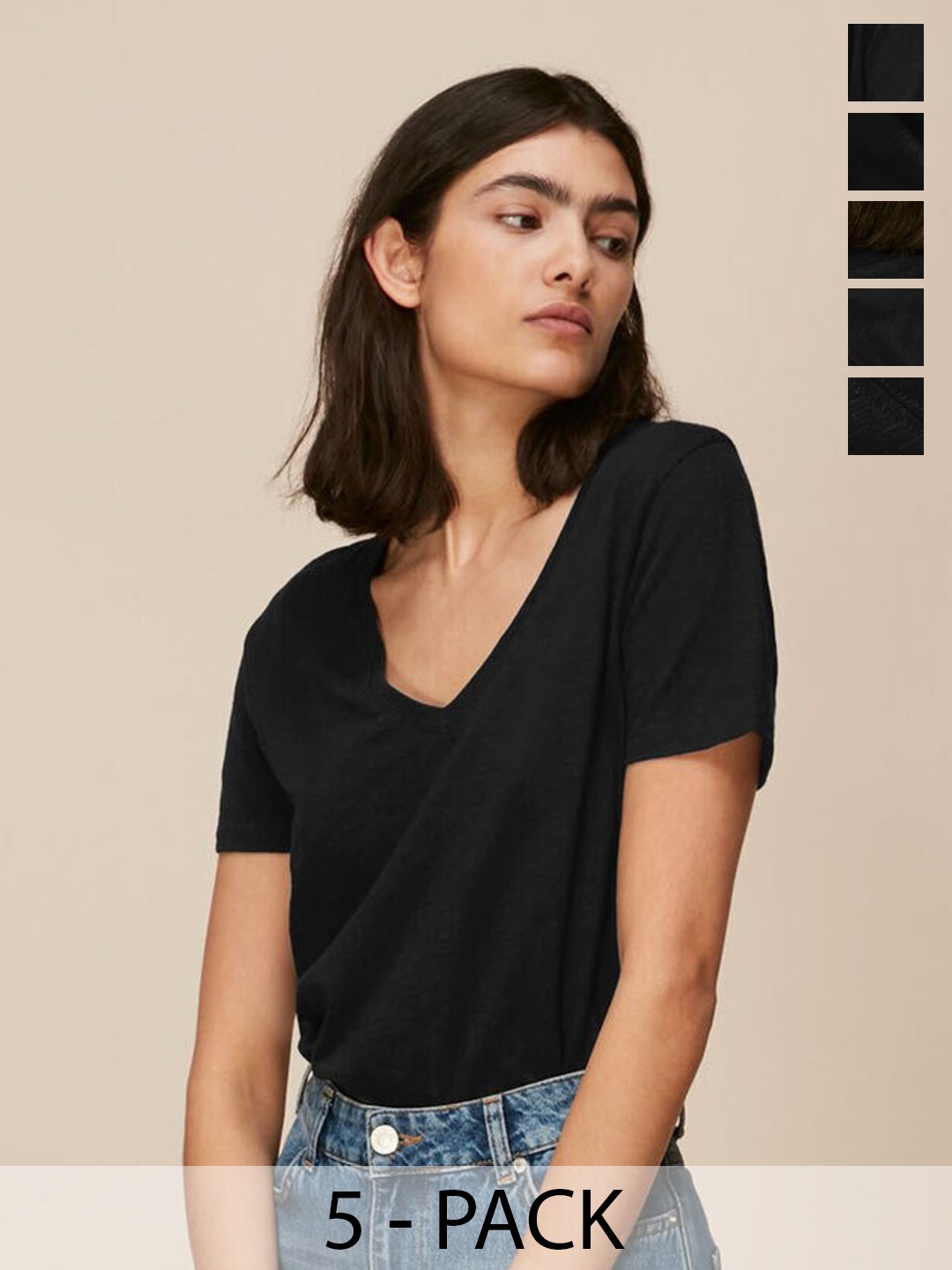 

COLOR CAPITAL Pack Of 5 V-Neck Top, Black