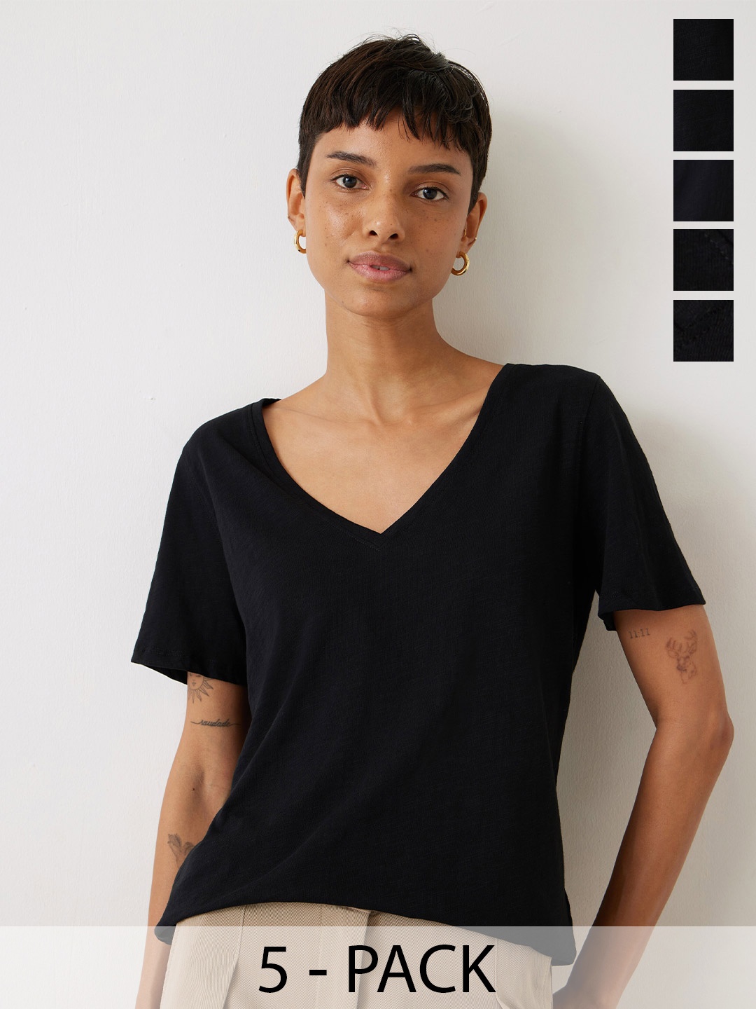 COLOR CAPITAL Pack of 3 V-Neck Short Sleeves Top, Black