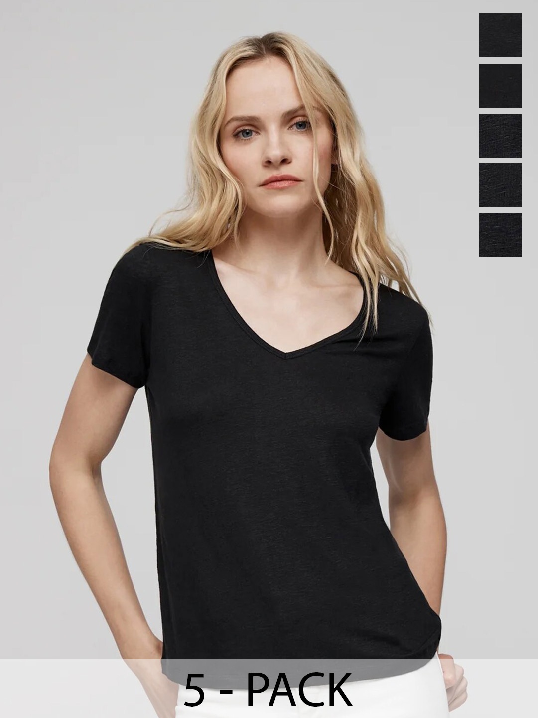 

COLOR CAPITAL Pack of 5 V-Neck Short Sleeves Tops, Black