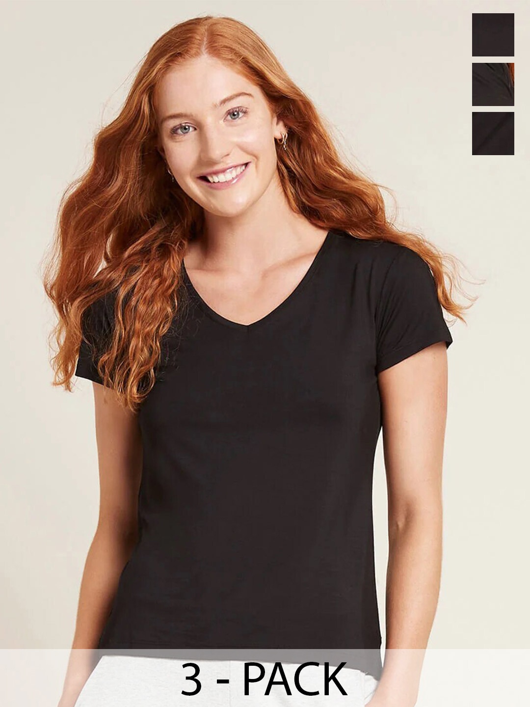 COLOR CAPITAL Pack Of 3 V-Neck Short Sleeves Top, Black