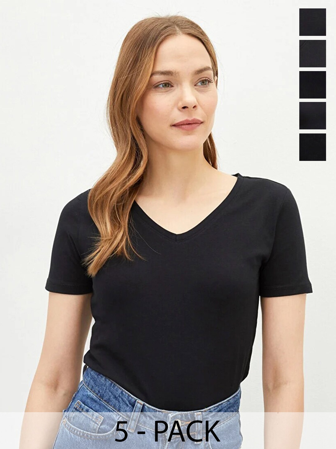 

COLOR CAPITAL Pack Of 5 V-Neck Short Sleeves Top, Black