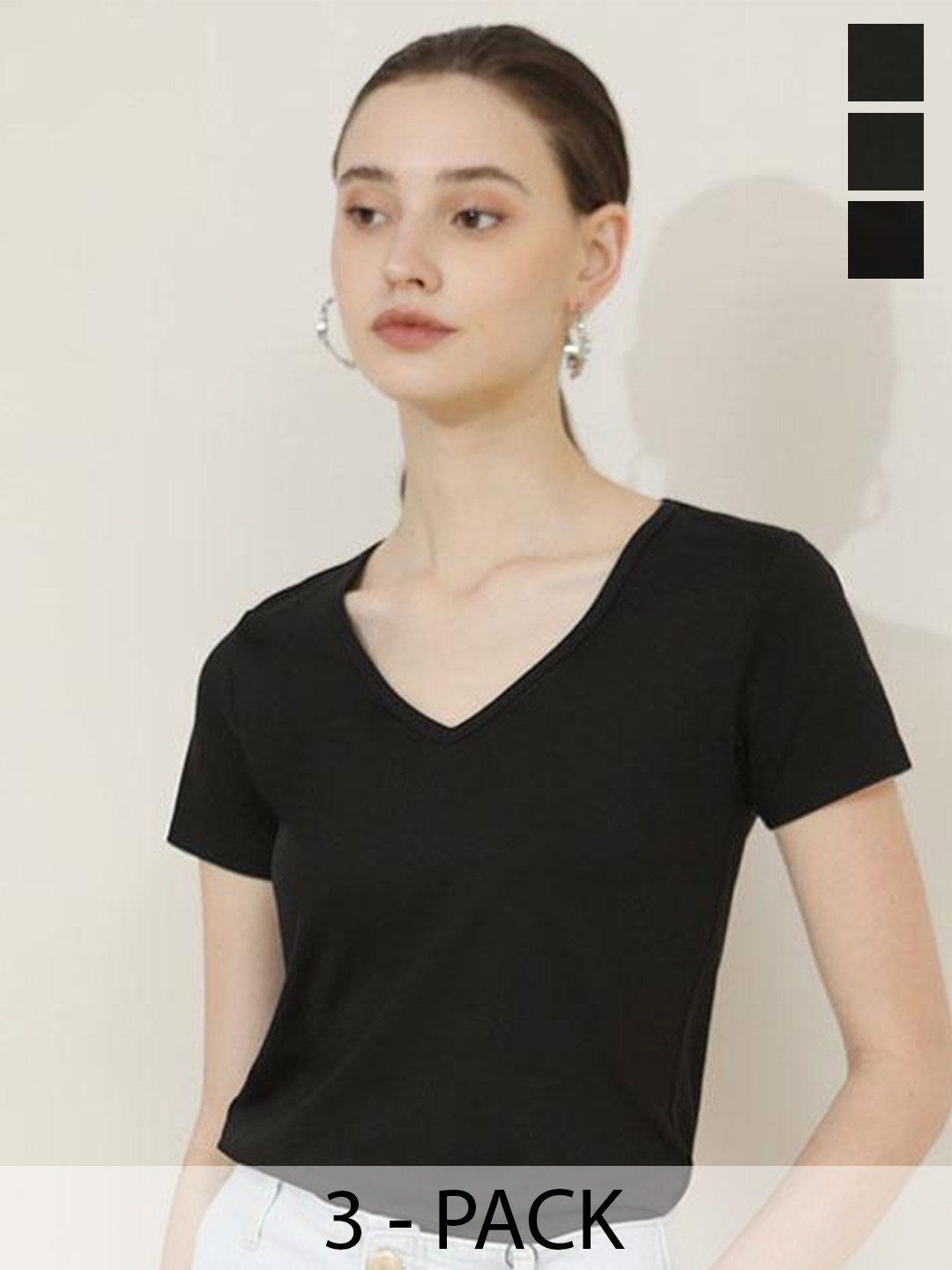 

COLOR CAPITAL Pack Of 3 V-Neck Short Sleeves Top, Black
