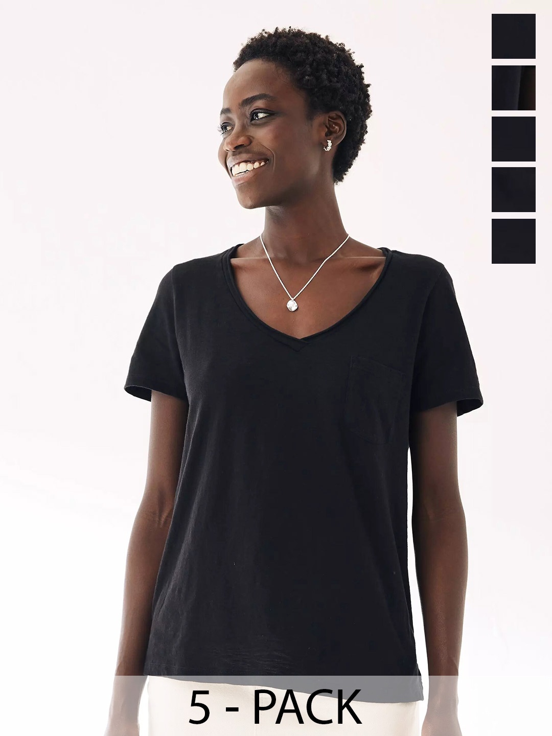 

COLOR CAPITAL Pack Of 5 V-Neck Short Sleeves Top, Black