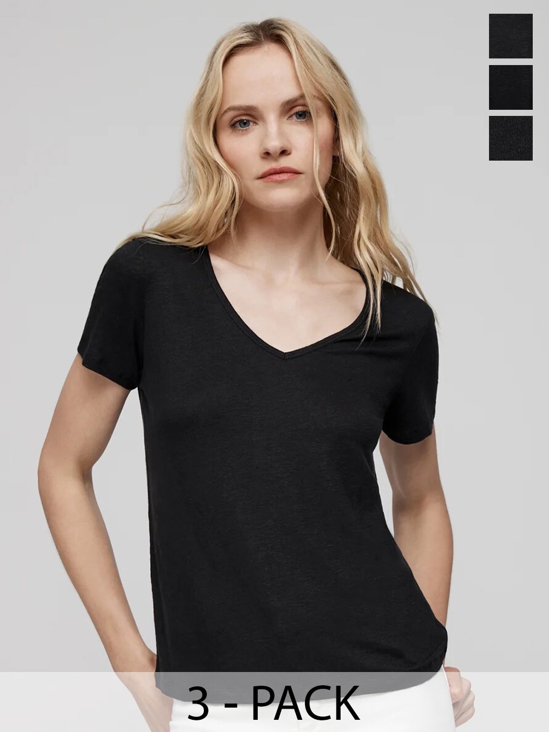 

COLOR CAPITAL Pack of 3 V-Neck Short Sleeves Top, Black