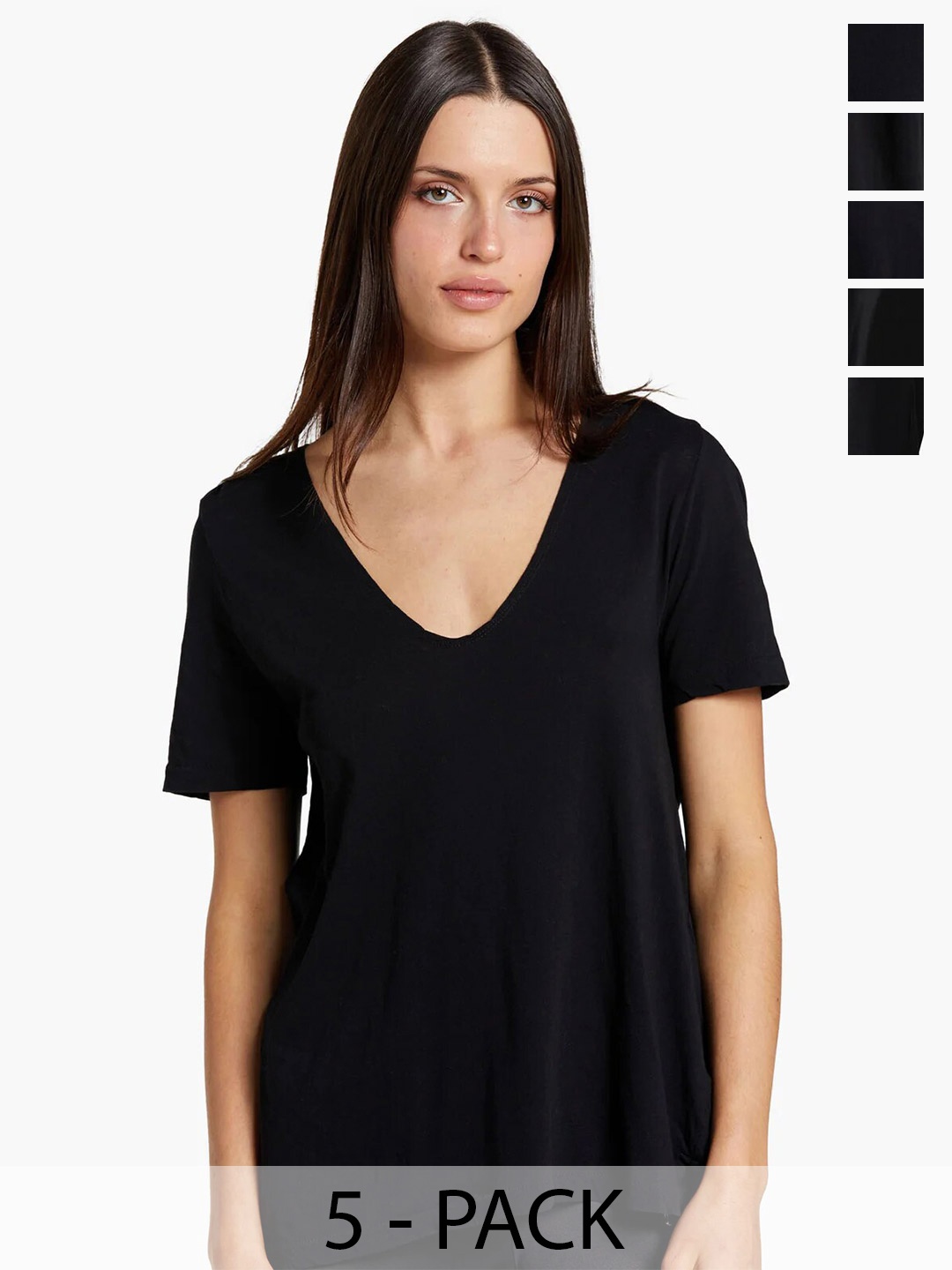 

COLOR CAPITAL Pack of 5 V-Neck Short Sleeves Top, Black