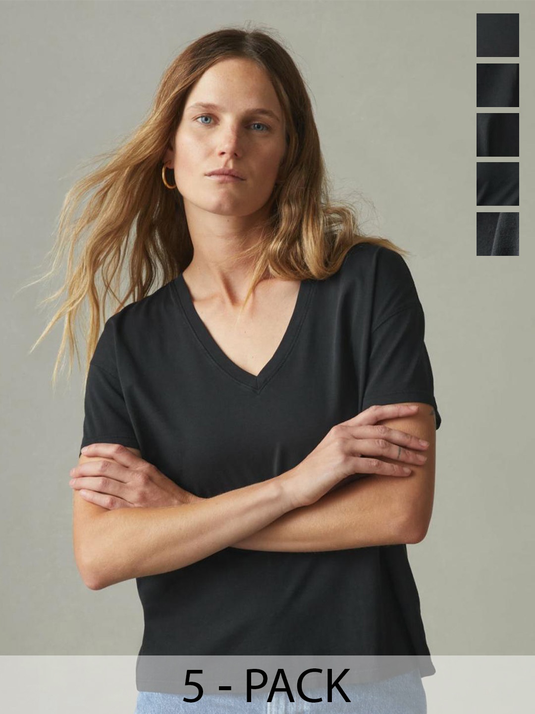 

COLOR CAPITAL Pack of 5 V-Neck Short Sleeves Top, Black