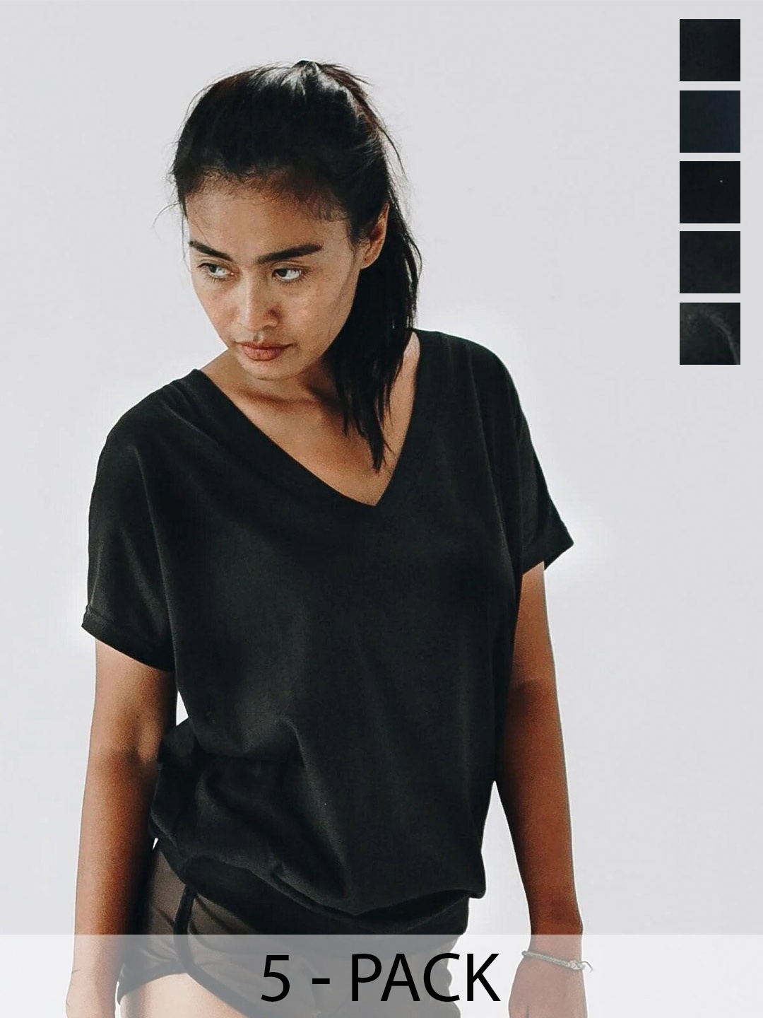 

COLOR CAPITAL Pack Of 3 V-Neck Top, Black