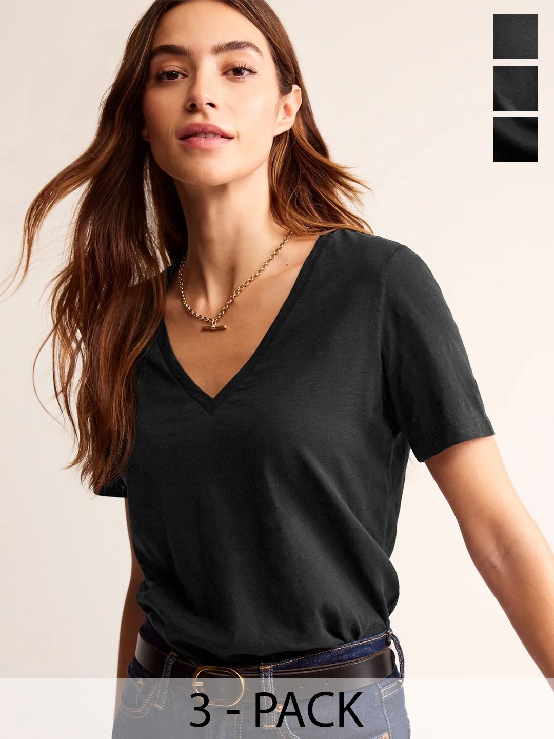 

COLOR CAPITAL Pack of 3 V-Neck Short Sleeves Top, Black