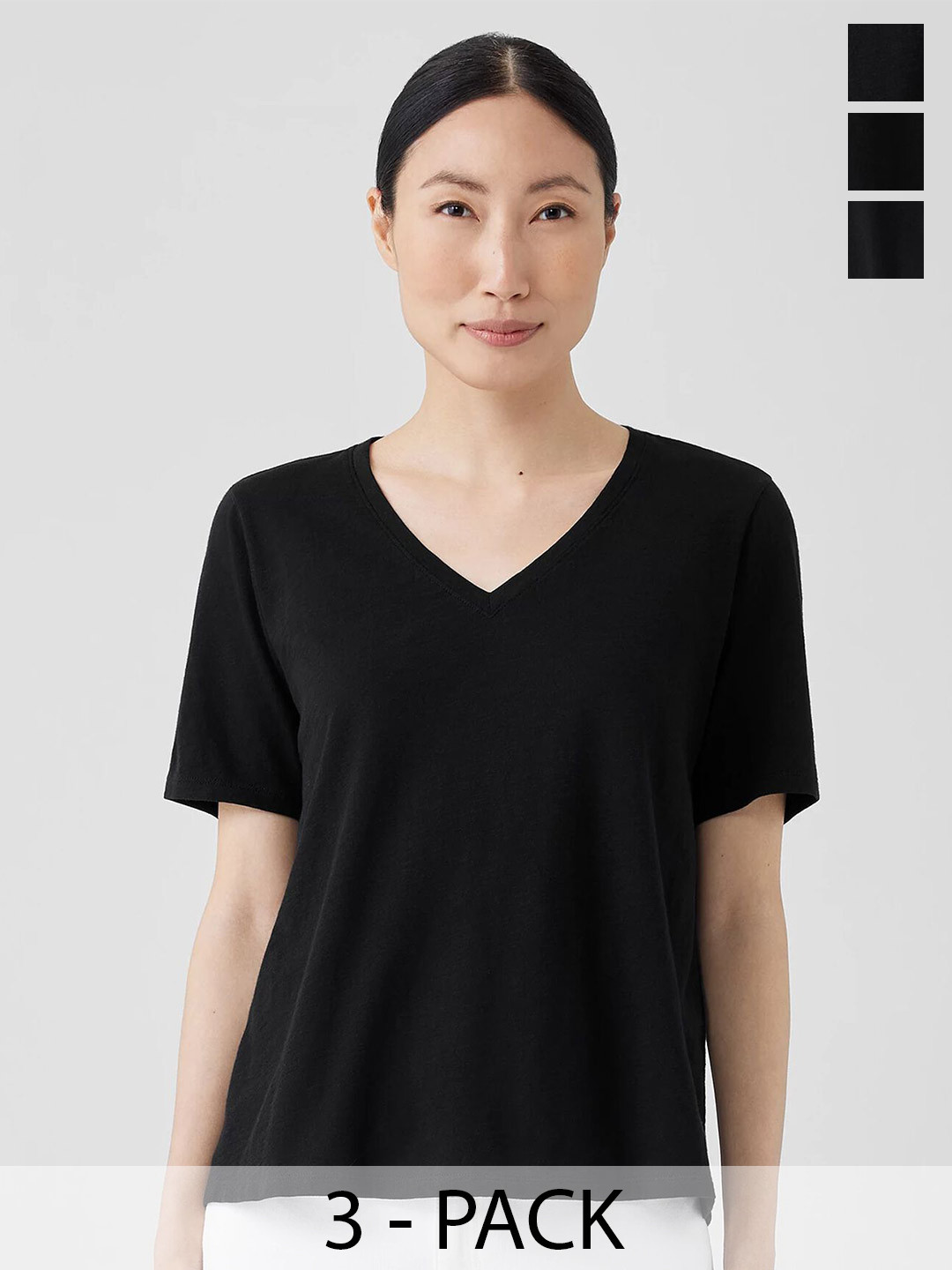 

COLOR CAPITAL Pack of 3 V-Neck Short Sleeves Top, Black