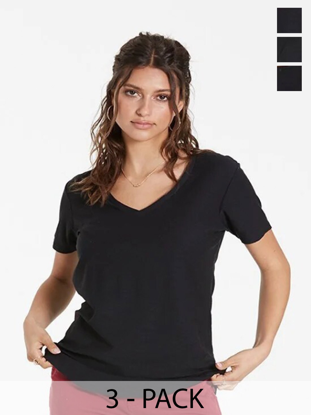 

COLOR CAPITAL Pack Of 3 V-Neck T-shirts, Black