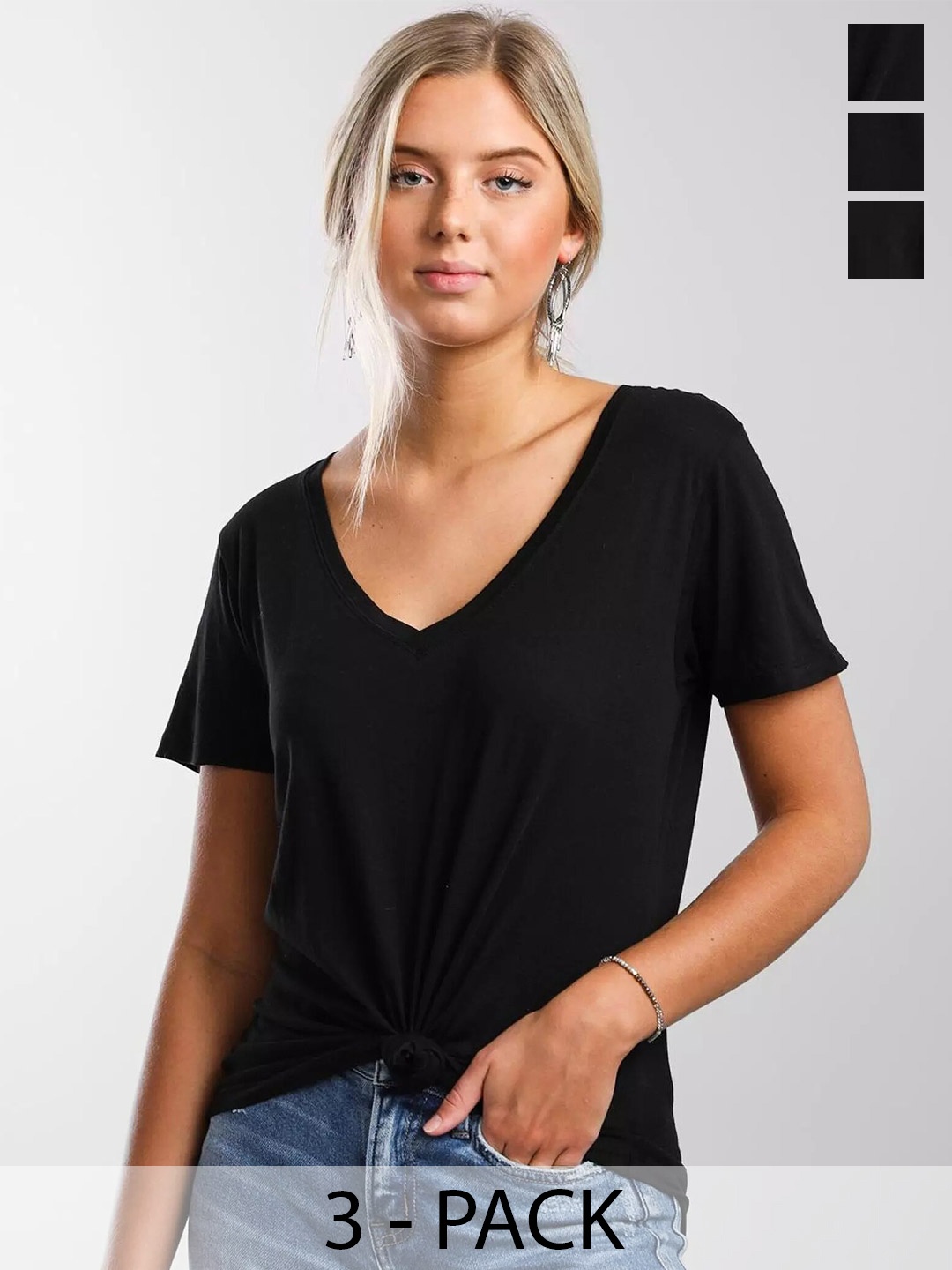 

COLOR CAPITAL Pack Of 3 V-Neck T-shirts, Black