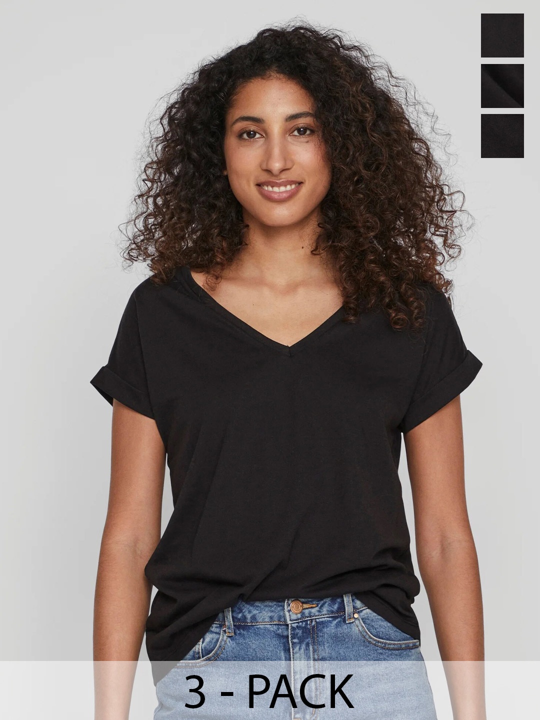 

COLOR CAPITAL Pack Of 3 V-Neck Cotton Casual T-Shirt, Black