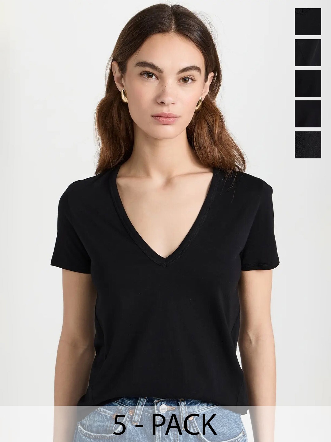 

COLOR CAPITAL Pack Of 5 V-Neck Cotton Casual T-Shirt, Black
