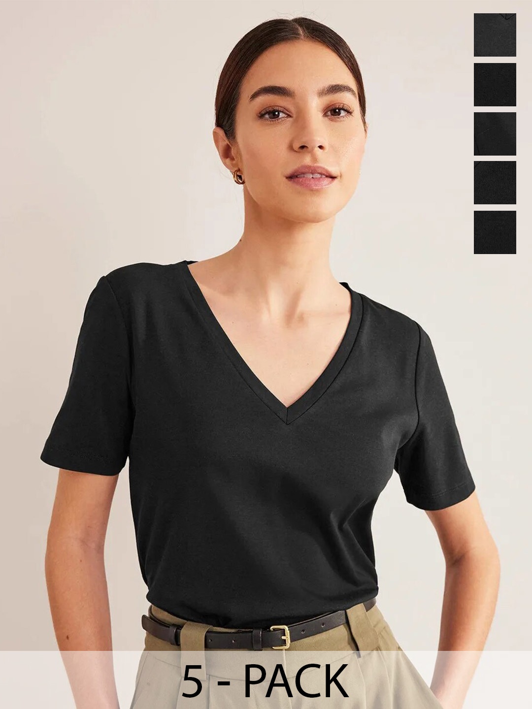 

COLOR CAPITAL Pack Of 5 V-Neck Cotton Casual T-Shirt, Black